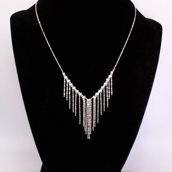 Contemporary Sterling Silver Dainty Drop Waterfall Necklace Earrings Set - Picture 2 of 7